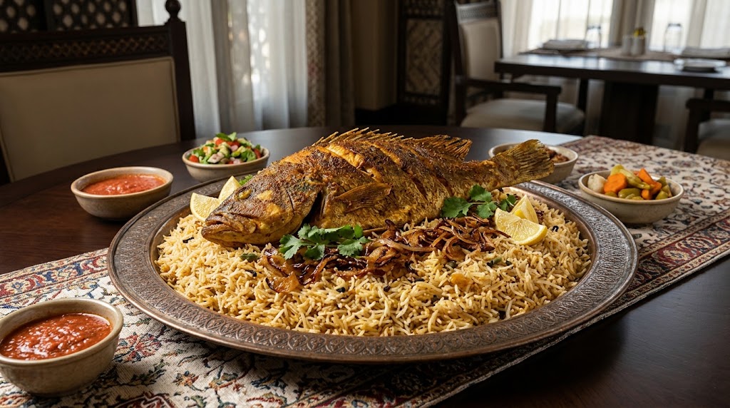 مكبوس السمك الخليجي بالأرز واللومي