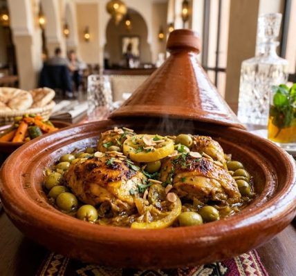 الطاجين المغربي بالدجاج والزيتون والليمون المصير
