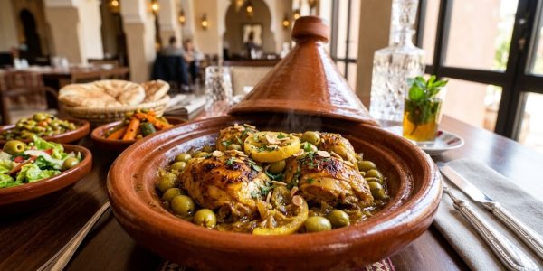 الطاجين المغربي بالدجاج والزيتون والليمون المصير