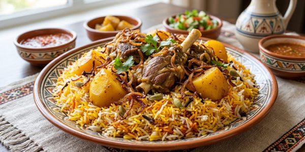 الزربيان العدني باللحم والبطاطس والأرز