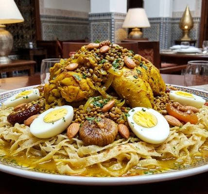 الرفيسة المغربية بالدجاج والعدس وشرائح المسمن