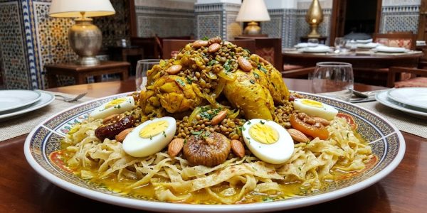 الرفيسة المغربية بالدجاج والعدس وشرائح المسمن