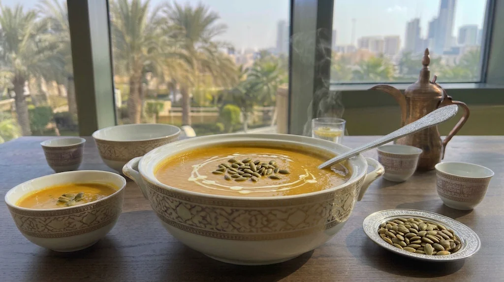 شوربة اليقطين بتقديم فندقي