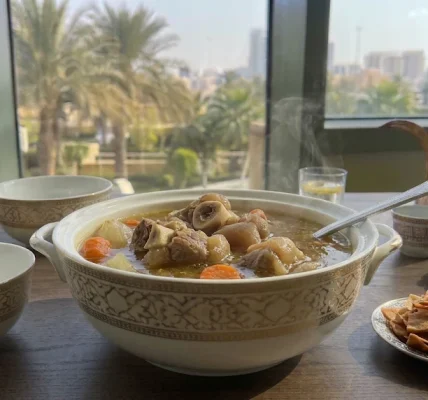 شوربة الكوارع بتقديم فندقي