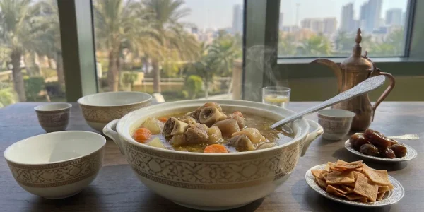 شوربة الكوارع بتقديم فندقي