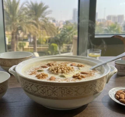 شوربة القمح بالحليب بتقديم فندقي