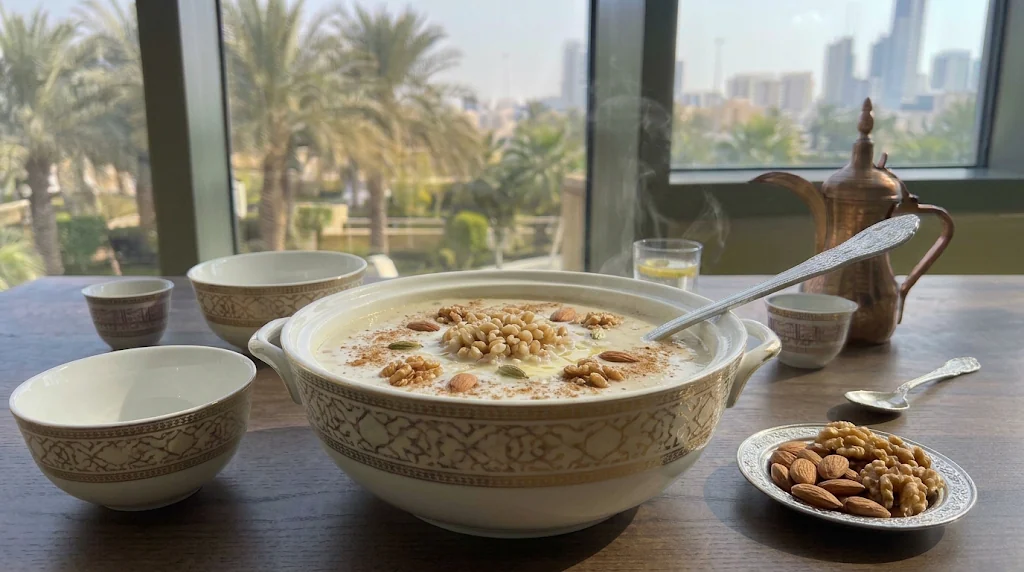 شوربة القمح بالحليب بتقديم فندقي
