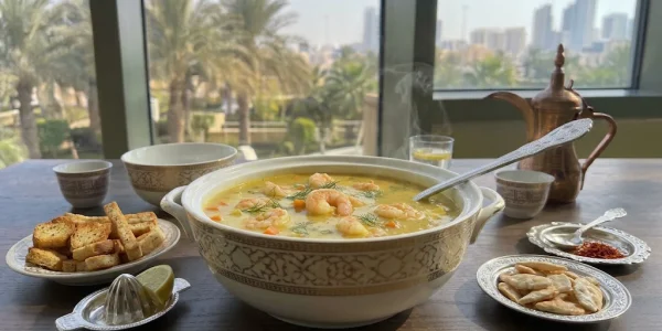 شوربة الجمبري بالزعفران بتقديم فندقي