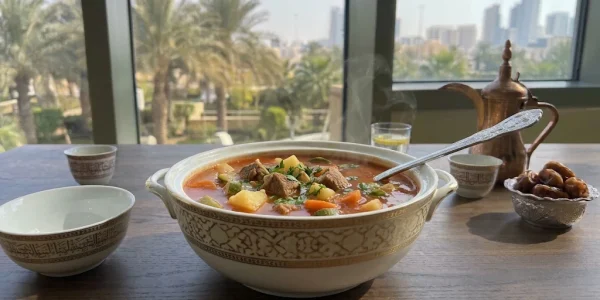 شوربة اللحم بالخضروات الشرقية بتقديم فندقي